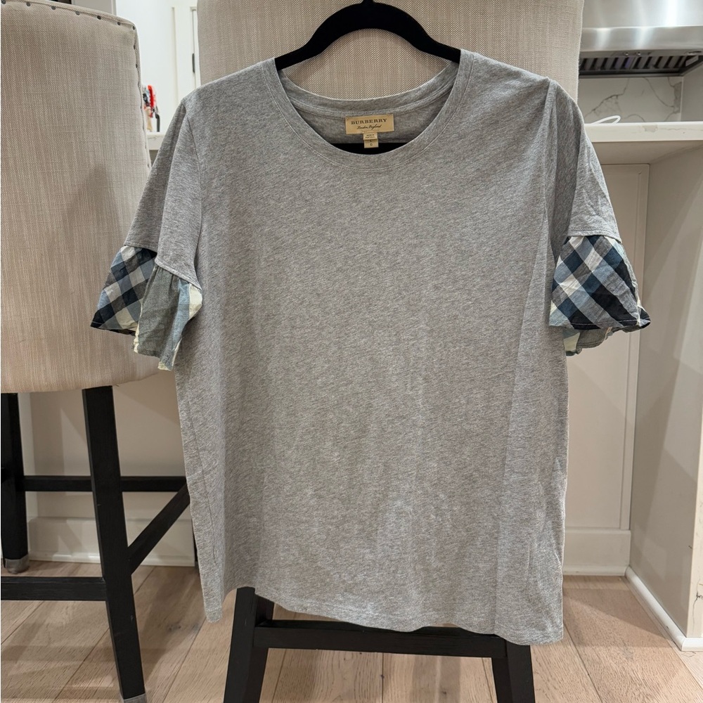 Burberry Gray Checkered Sleeve Shirt